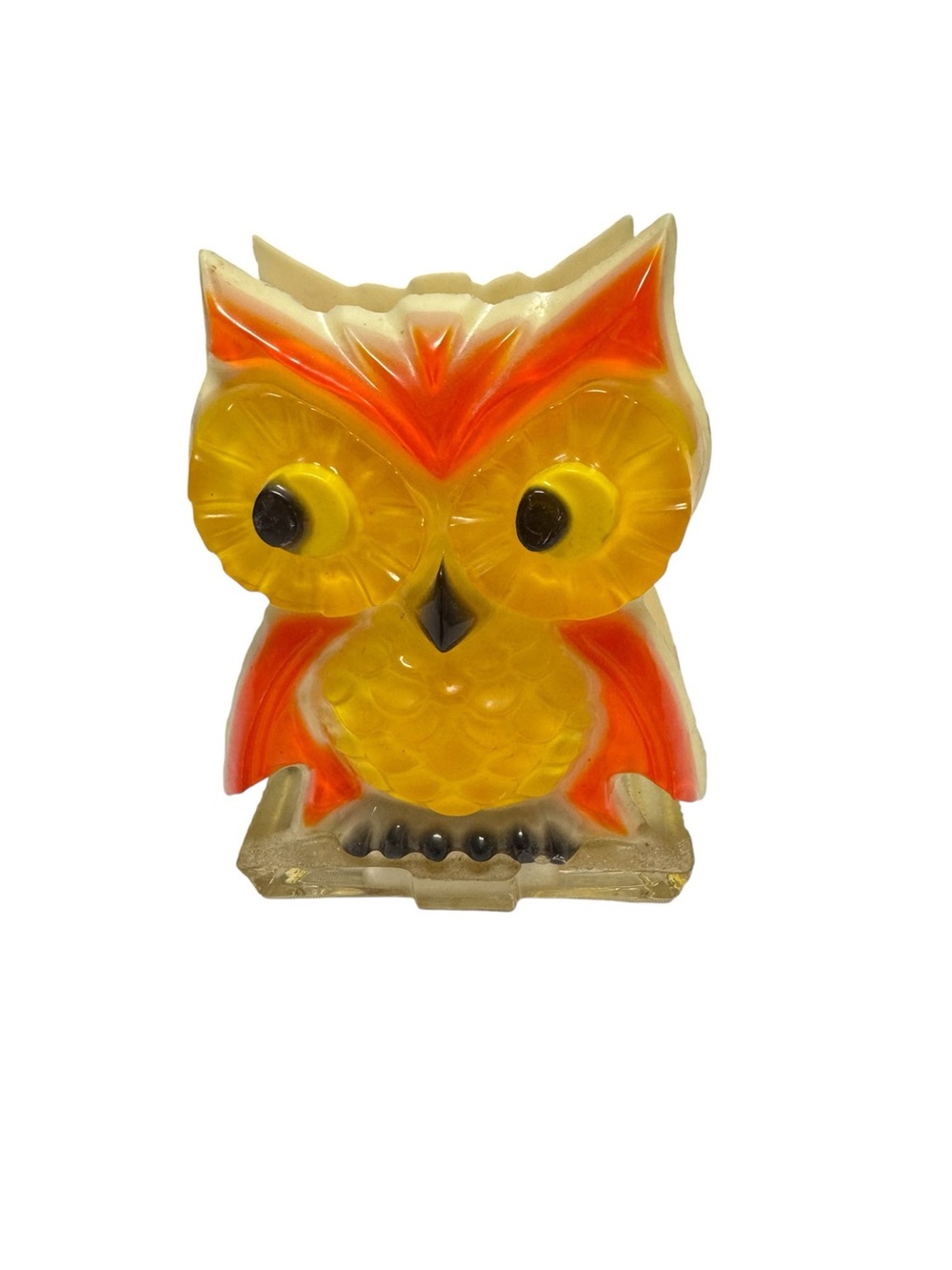 Vintage MCM Lucite Glass Side-Eye Owl Napkin / Letter Holder